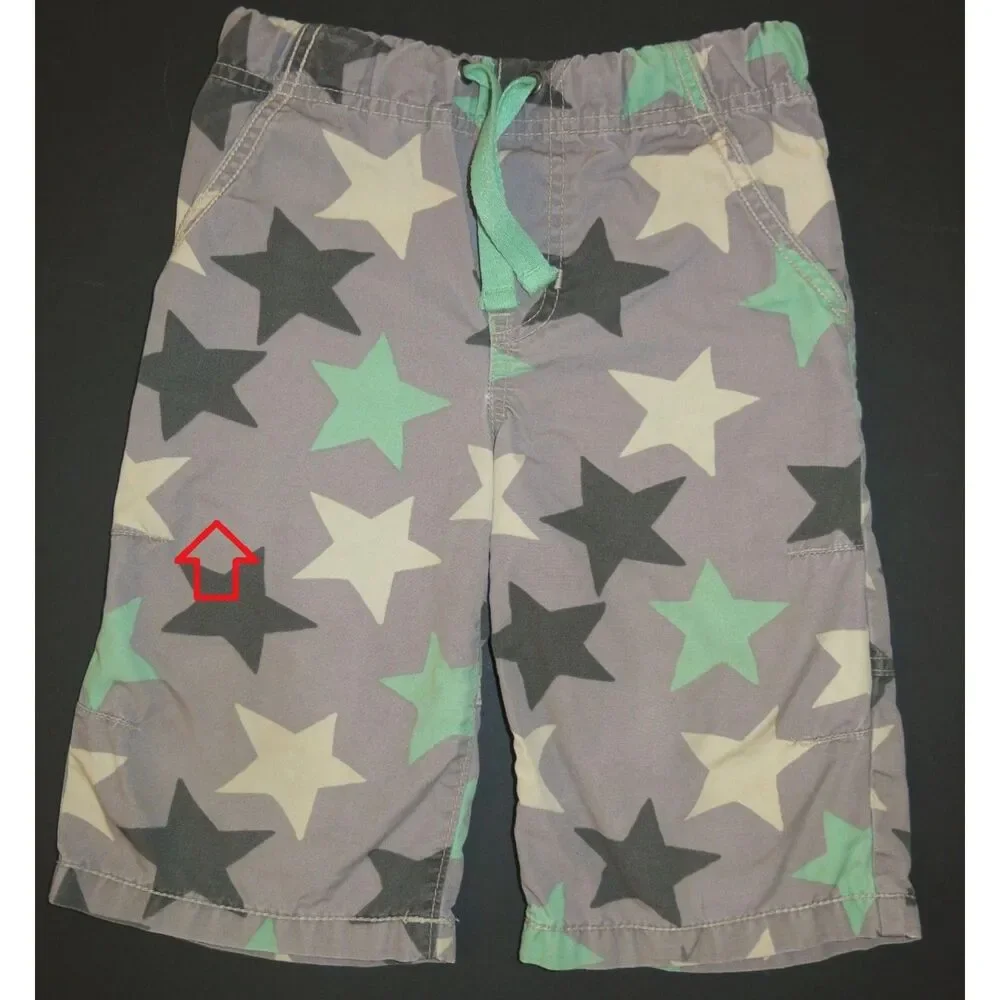 Mini Boden boys shorts 6 star print gray green black techno board pull on waist